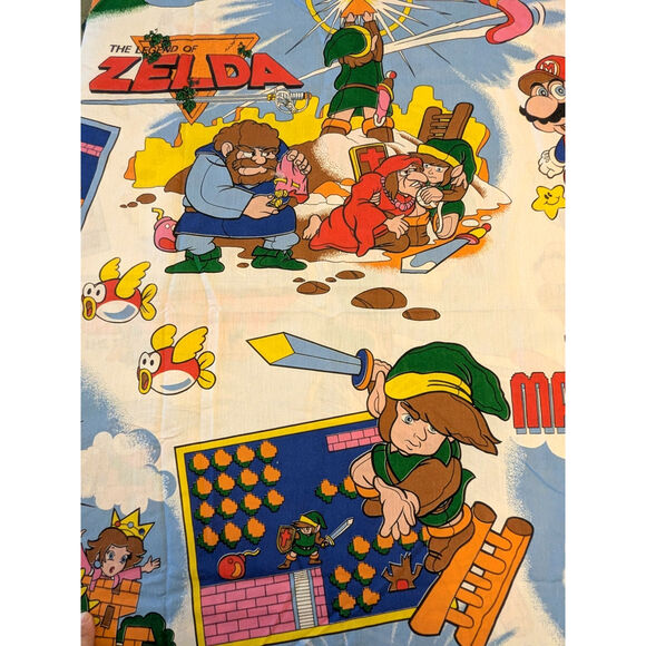 1988 Nintendo Super Mario Legend Zelda Twin Sheet Set Flat Fitted 2 Pillowcases - Picture 3 of 10